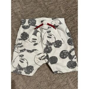 Disney Mickey Mouse Kids Knit Shorts White Gray Distressed Graphic Drawstring